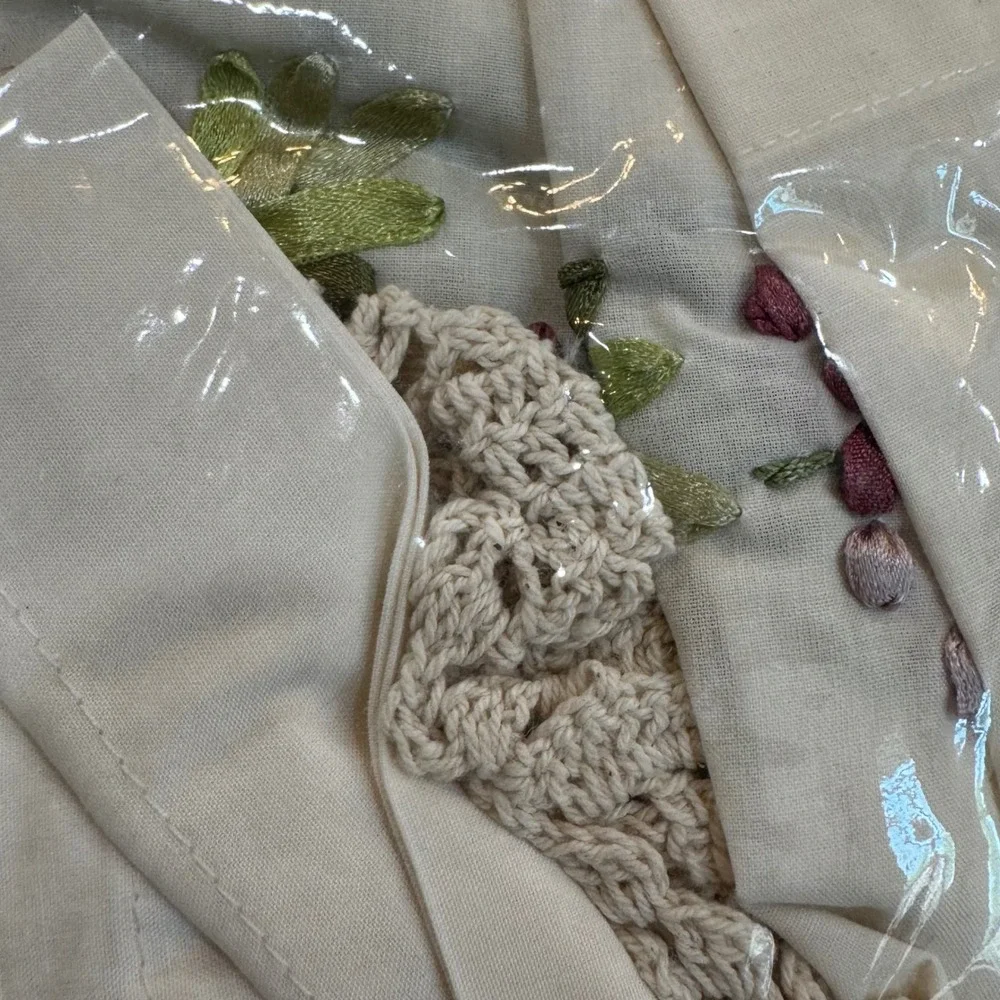 Canjoy Trading Merlot Ribbon Embroidered‎ Tier Curtains Ivory 60x24 Floral Lace